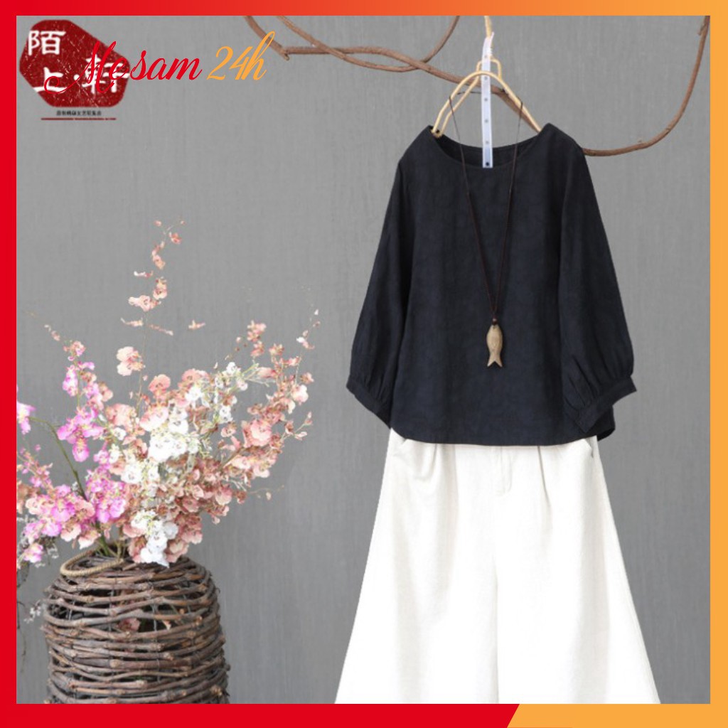 Áo kiểu nữ Hàn Quốc Mẹ Sam 24h chất liệu đũi mềm mát, thấm mồ hôi, form vừa xinh AKH.46
