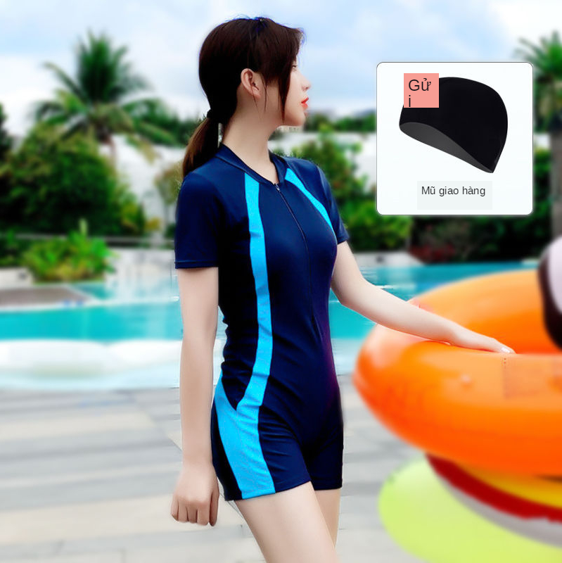 Korean Bigsize Swimwear One-piece Zipper Short Sleeve Sexy Sports For Womens | BigBuy360 - bigbuy360.vn