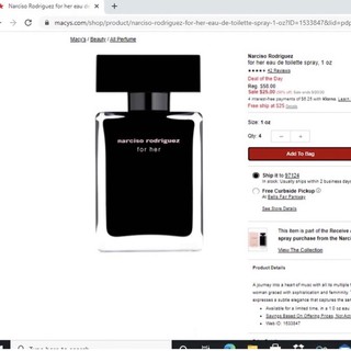 [GIÁ GOM SALE MACY’S] nước hoa Narciso Rodriguez For Her  Eau De Toilette 30ML