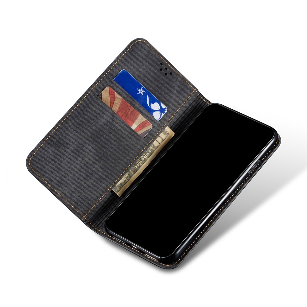 Bao da điện thoại nắp lật từ tính kiêm giá đỡ bọc vải denim chống sốc có ngăn đựng thẻ cho Vivo Y20/Y20i/Y20S