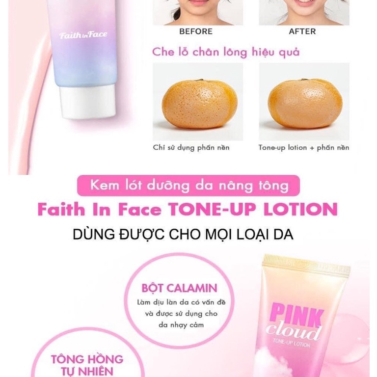 KEM LÓT DƯỠNG DA, NÂNG TÔNG TỨC THÌ FAITH IN FACE PINK CLOUD TONE UP LOTION (550k)