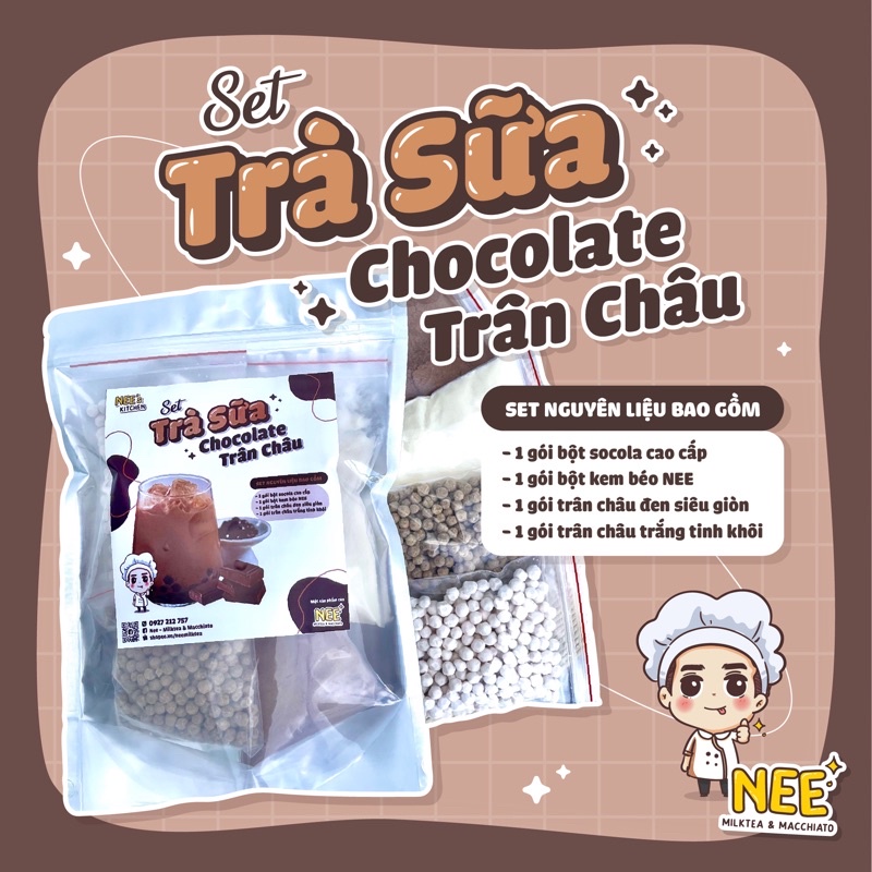 Set nguyên liệu trà sữa chocolate trân châu siêu ngon (25-30 ly/set).