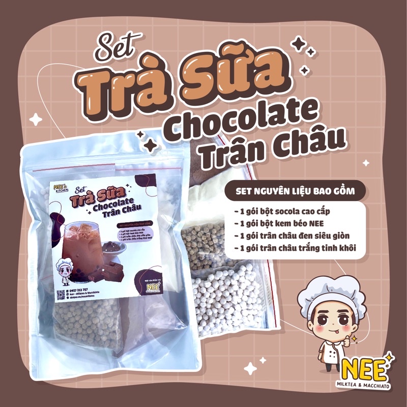 Set nguyên liệu trà sữa chocolate trân châu siêu ngon (25-30 ly/set).
