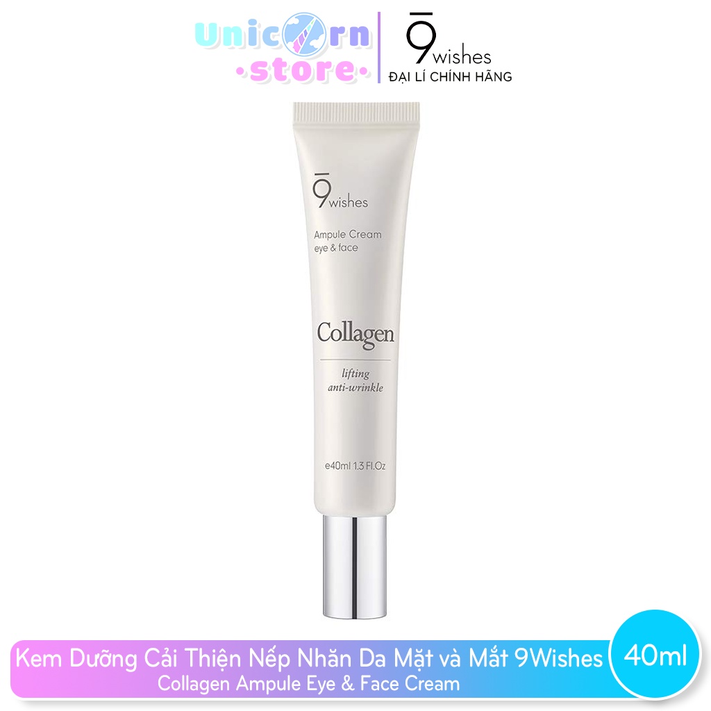 Kem Dưỡng Cải Thiện Nếp Nhăn Da Mặt và Mắt 9Wishes Collagen Ampule Eye &amp; Face Cream 40ml