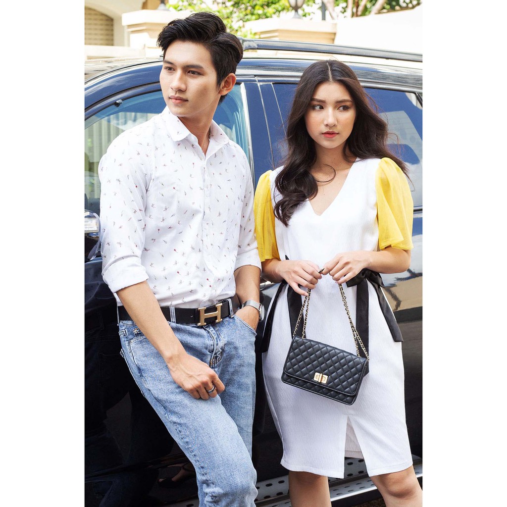 Đồ đôi Đầm Sơ Mi Couple Premium Scrawl Shirt &amp; Rippled White Dress HAVIAS