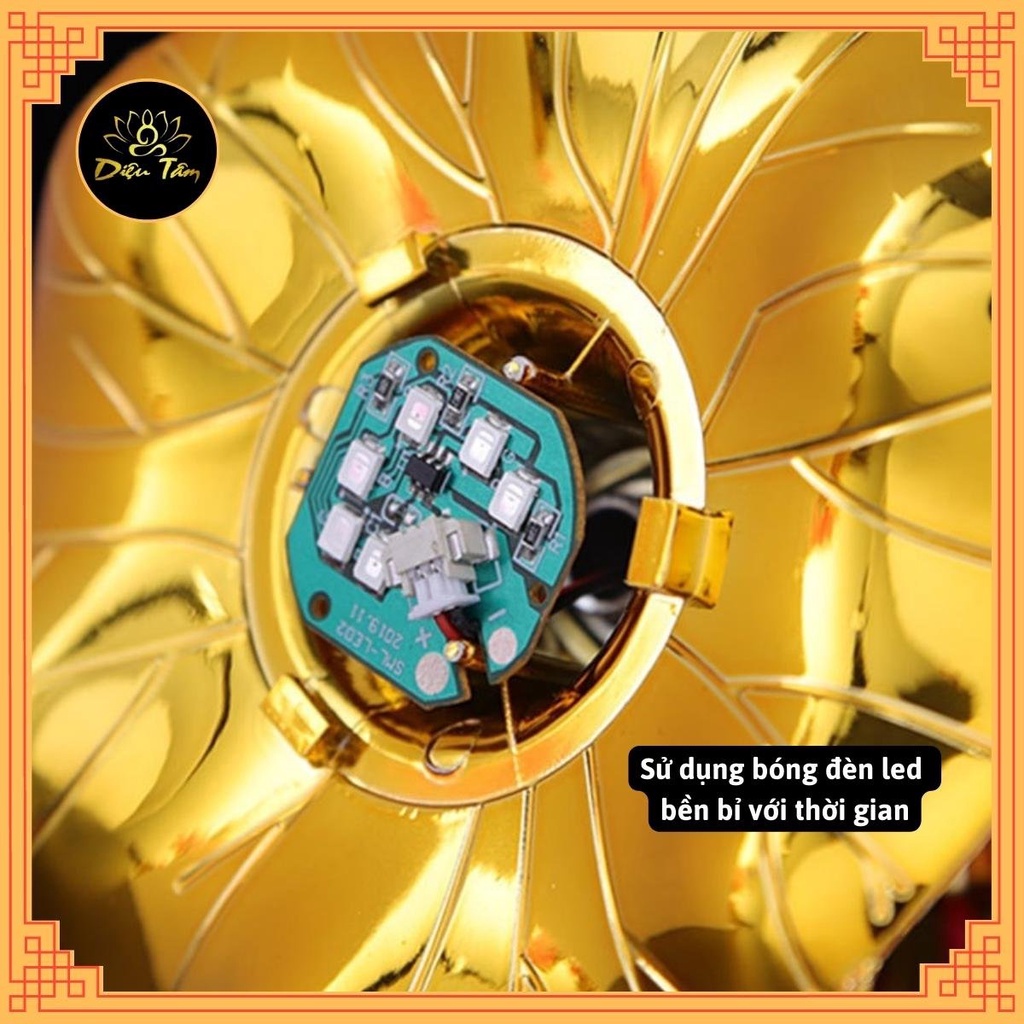 Đèn thờ hoa sen đồ thờ cúng - máy niệm phật 8 bài đổi màu Diệu Tâm