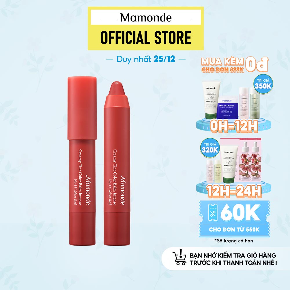 Son bút chì 3 in 1 cho bờ môi mềm mượt Mamonde Creamy Tint Color Balm Intense 2.5g