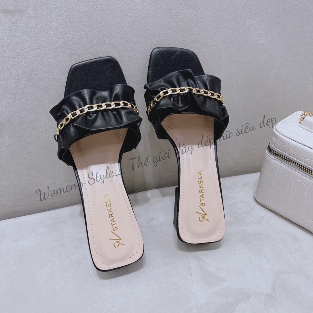 Dép cao gót 3 phân Womenstyle  quai xích phù hợp hè nóng nực, sandal đi biển chuẩn size 35-39 3 màu trắng,kem, đen