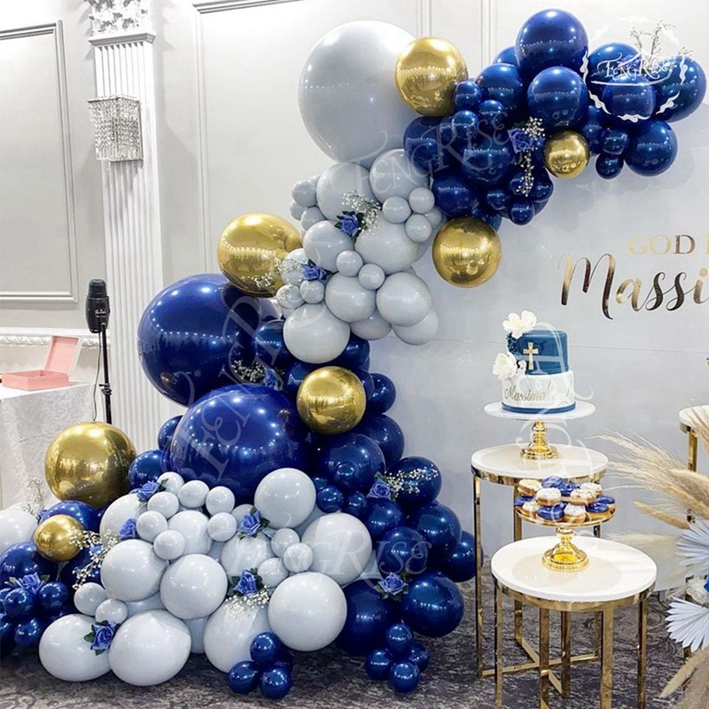 Màu xanh chủ đề loạt bong bóng vòng hoa đặt sinh nhật đám cưới