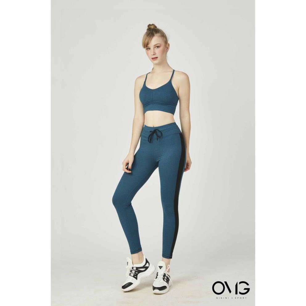 Bộ đồ tập Gym, Yoga Nữ OMG Sport kiểu quần dài, áo crotop dây chéo lưng- màu Xanh cổ vịt - BG091_CN ⚡