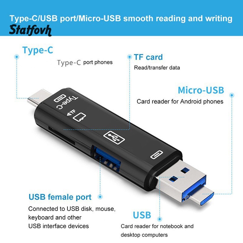 Đầu Đọc Thẻ Nhớ 5 Trong 1 Usb 3.0 Type-C Micro Otg Tf | BigBuy360 - bigbuy360.vn