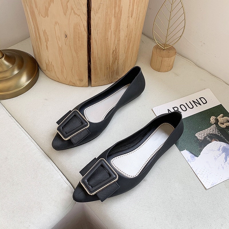 Giày búp bê mũi nhọn - Giày nhựa thơm đế bệt đi mưa chống nước basic đủ size 36-40