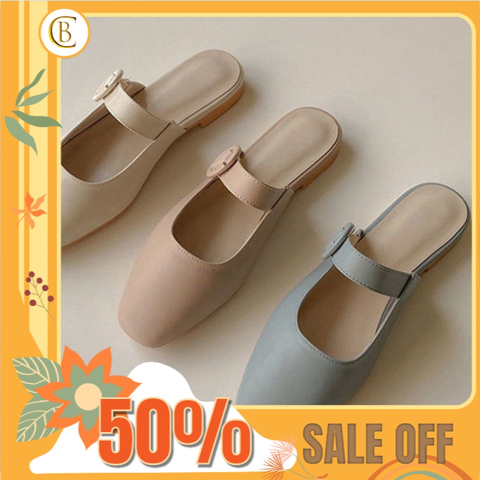 Giày sục da nữ quai ngang mũi vuông thời trang