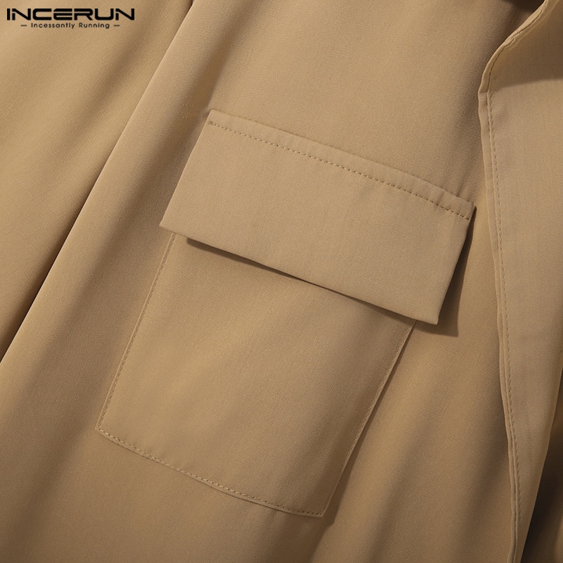 Áo sơ mi INCERUN tay ngắn có cổ thiết kế bất đối xứng thời trang cá tính cho nam