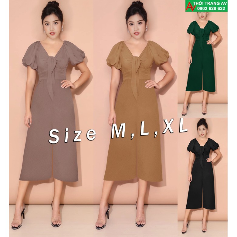 Jumpsuit - Đồ bay lửng ống suông rộng tay phồng cổ tim xinh xắn - AV6247