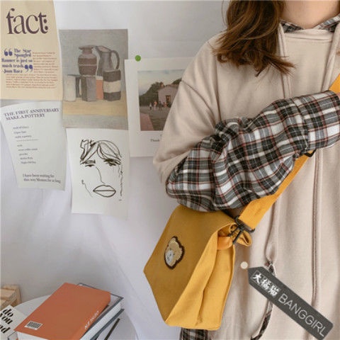 Túi canvas đeo chéo mềm mại họa tiết gấu nhỏ thời trang Harajuku Nhật Hàn đáng yêu dành cho nữ