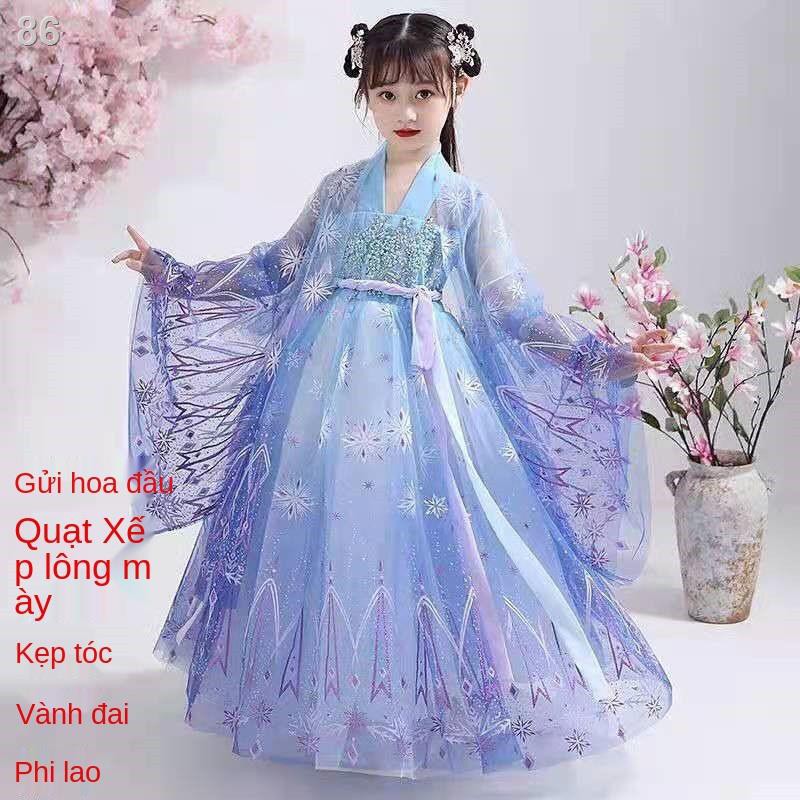 Trang phục cổ trang trẻ em Váy Hanfu cô gái nhỏ Cô gái phong cách Trung Quốc bầu trời đầy sao váy voan siêu cổ tích Đườn