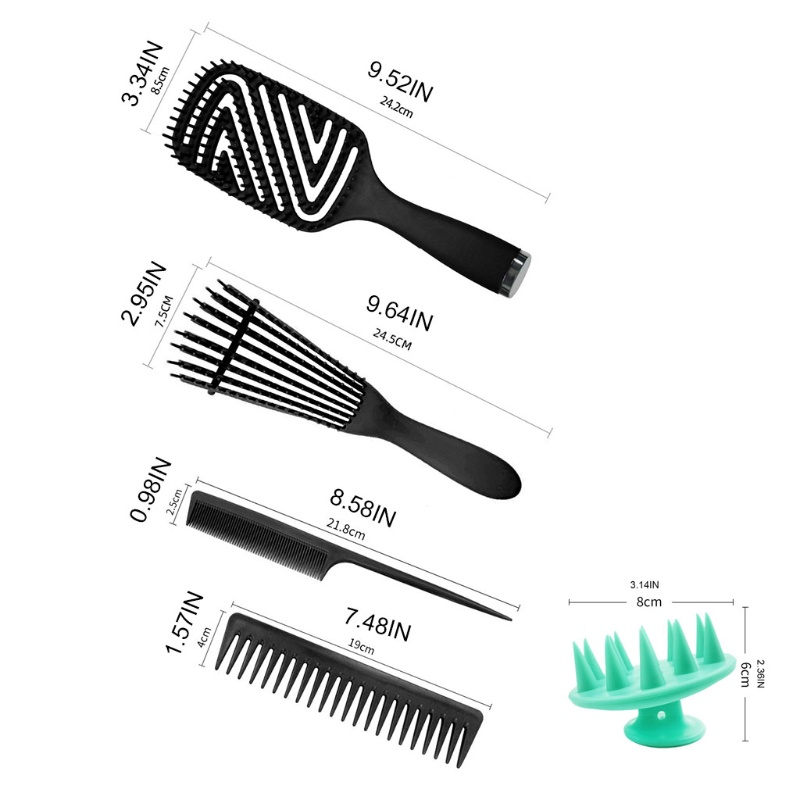 Set 4 / 5 Lược Chải Tóc Mát Xa Da Đầu Chống Tĩnh Điện