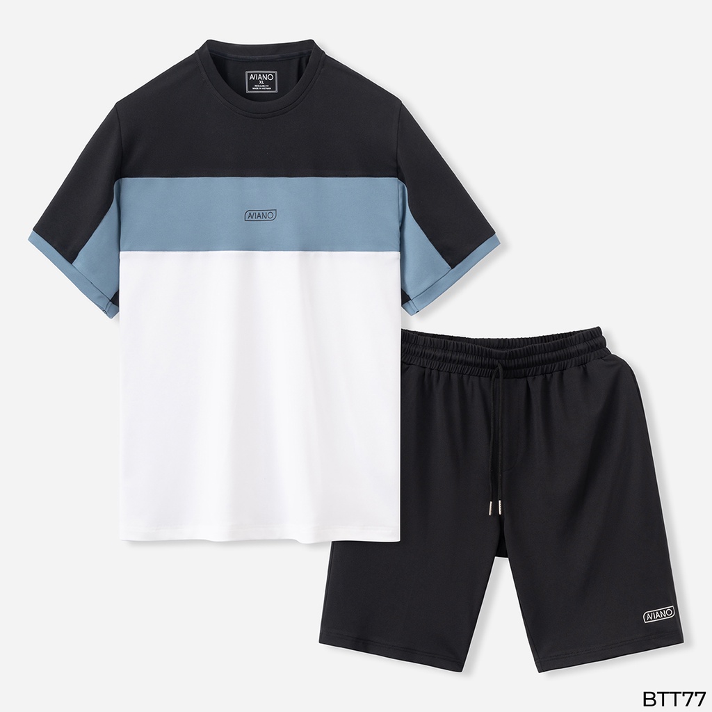 Bộ Quần Áo Nam Ngắn Tay Sọc Ngang Phối Màu Nổi Bật Thiết Kế AVIANO
