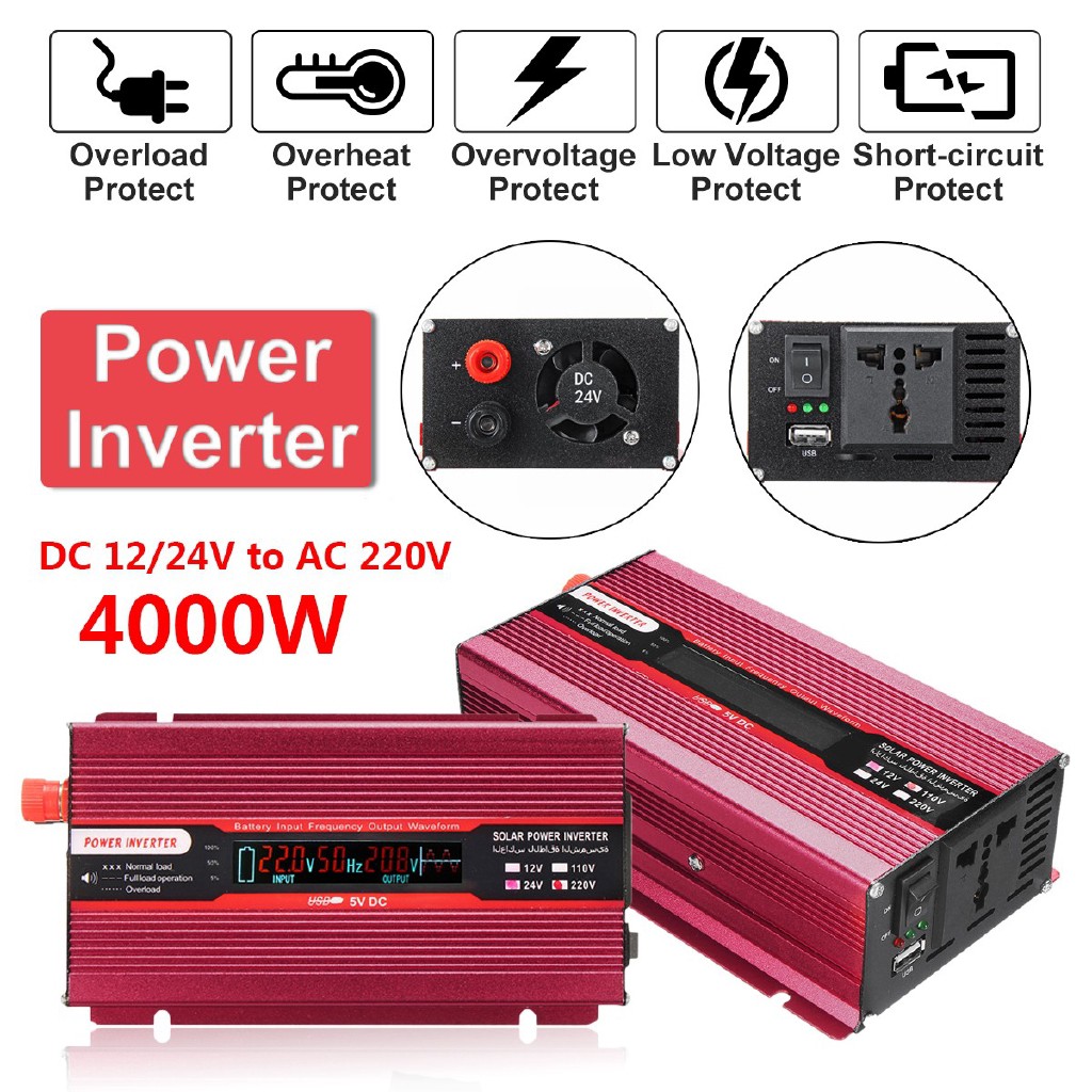 Bộ Chuyển Đổi Điện 12 / 24V Sang Ac 220 / 110V 4000W Cho Xe Hơi