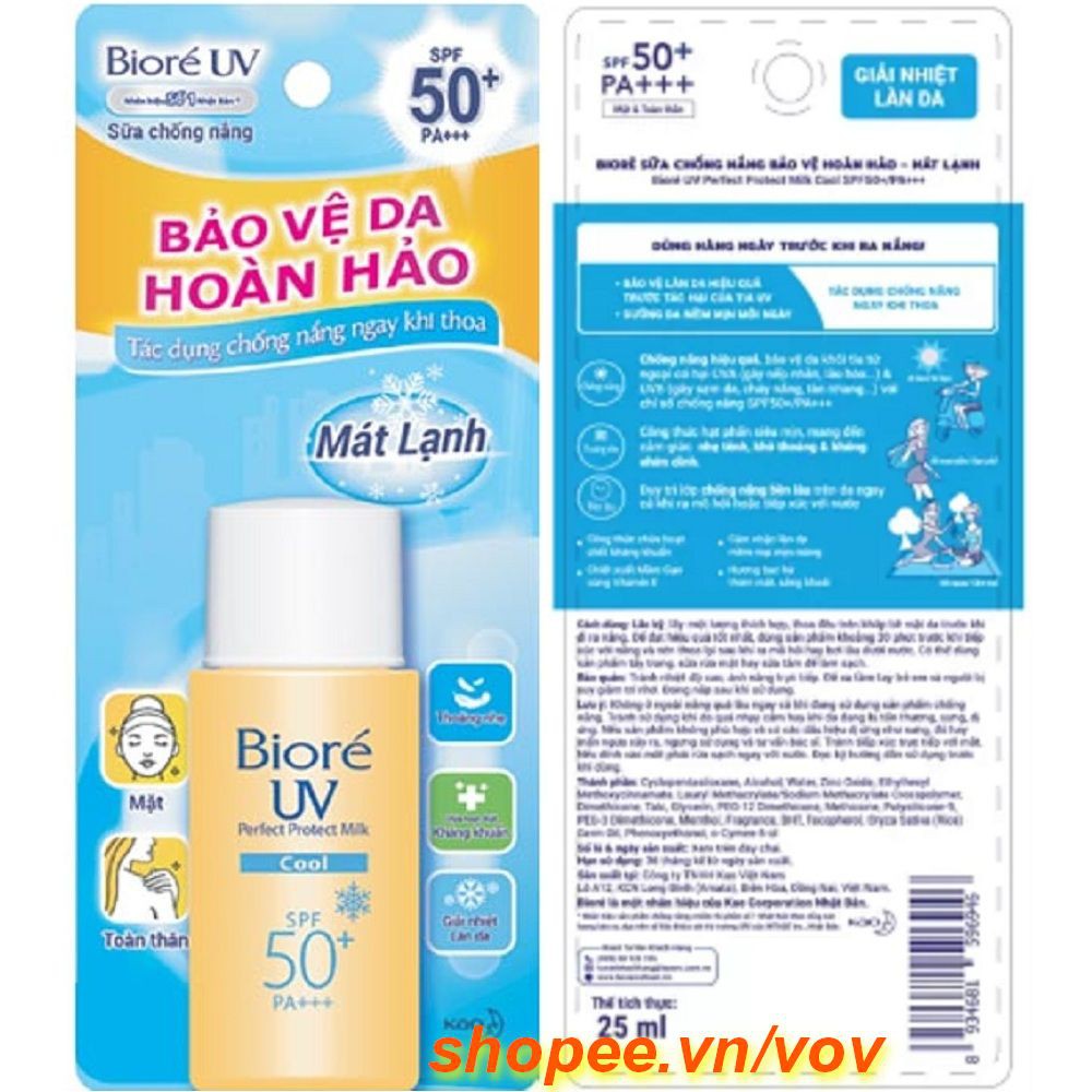 Sữa Chống Nắng Mát Lạnh 25ml Biore Cool SPF50+/PA+++ Bảo Vệ Da Hoàn Hảo, Vov Cung Cấp & Bảo Trợ.