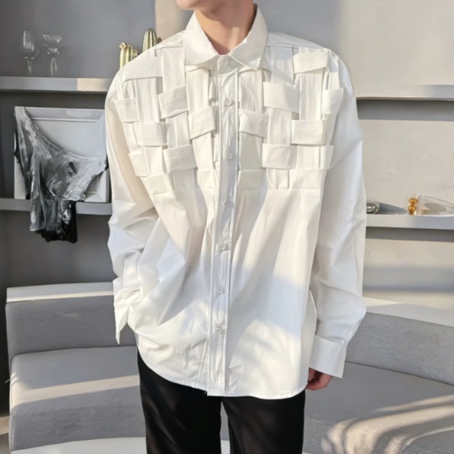 Áo Sơ Mi Tay Dài Dáng Rộng Màu Trơn Thiết Kế Đơn Giản Thời Trang Cho Nam Quốc simple fashion from rộng lụa Hàn áo thun tay lỡ phong cách Hàn Quốc phong cách kinh doan from rộng Nam áo nam có cổ