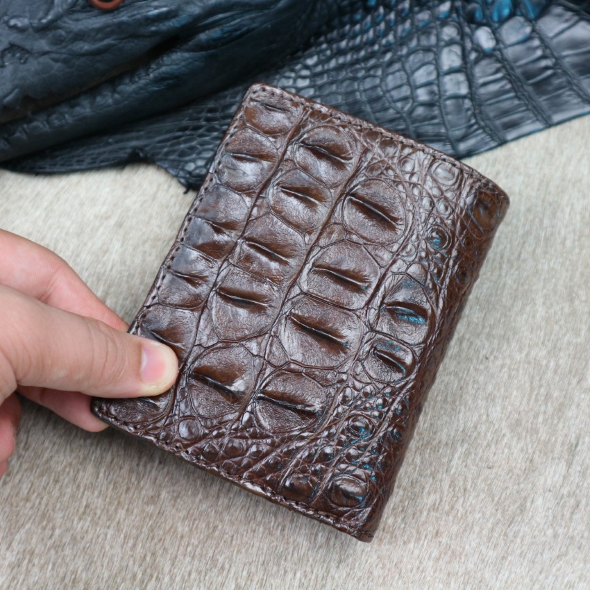 Ví nam đứng cá sấu thật cao cấp Konavis làm từ phần gù đầu cá sấu màu nâu sang chảnh - CB01-02G
