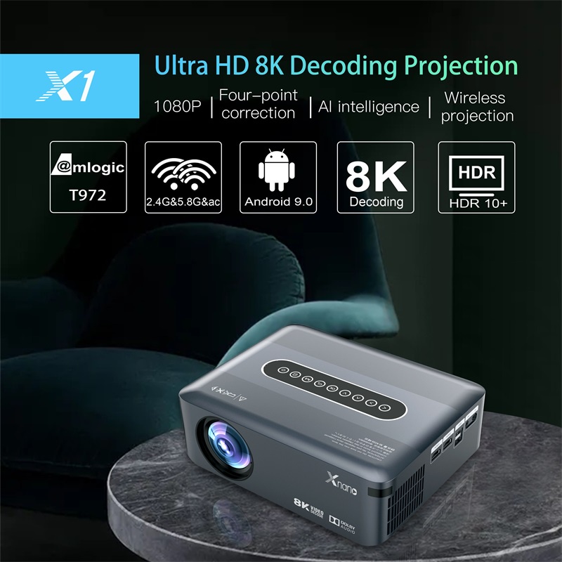 Máy chiếu Mini Xnano X1, Android 9 , Ram 2G, Full HD, Giải mã 8K, Wifi MIMO, Bluetooth, Khiển Voice