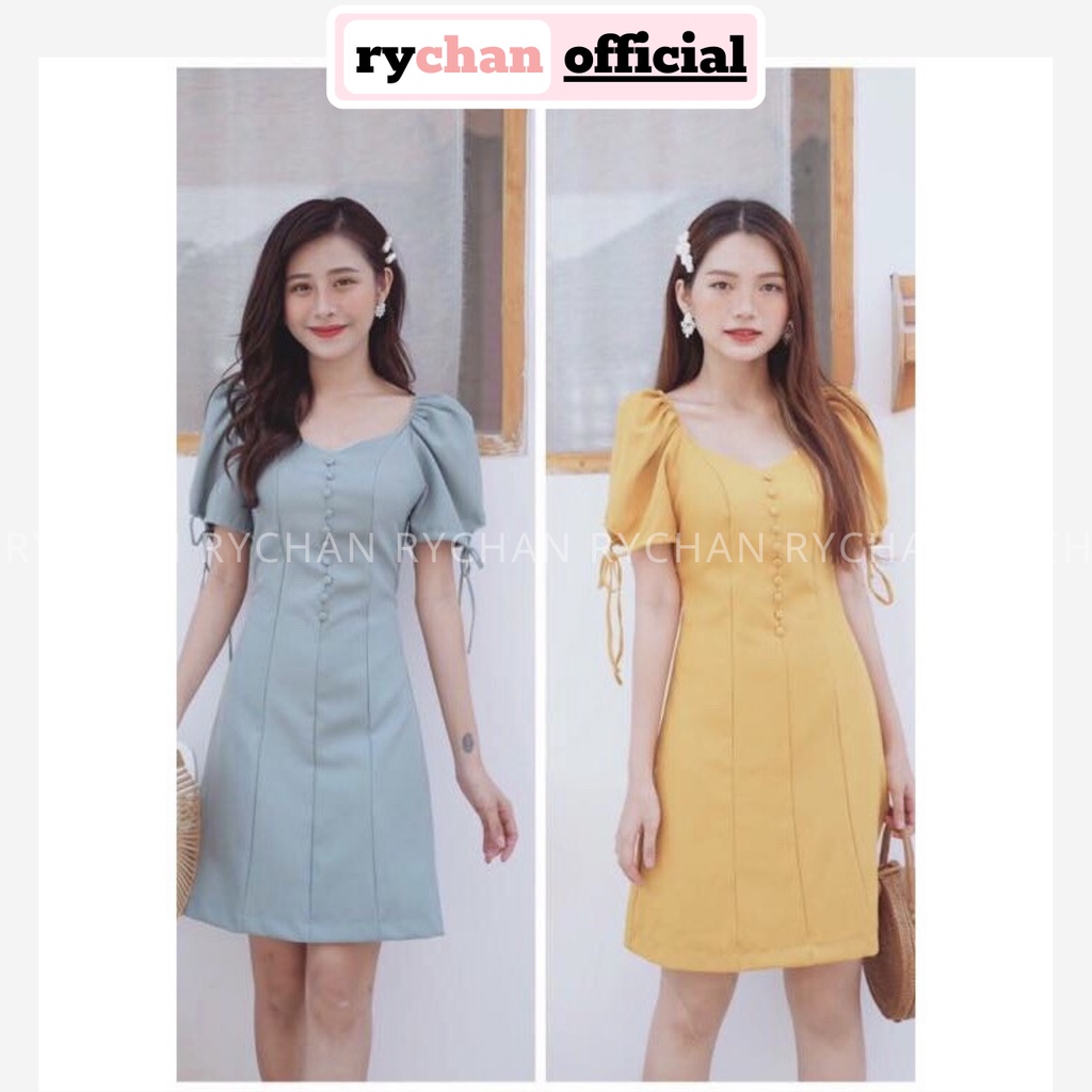 [ẢNH THẬT CUỐI] Đầm Xoè Nút Bọc Tay Nơ 2 Màu - DX061
