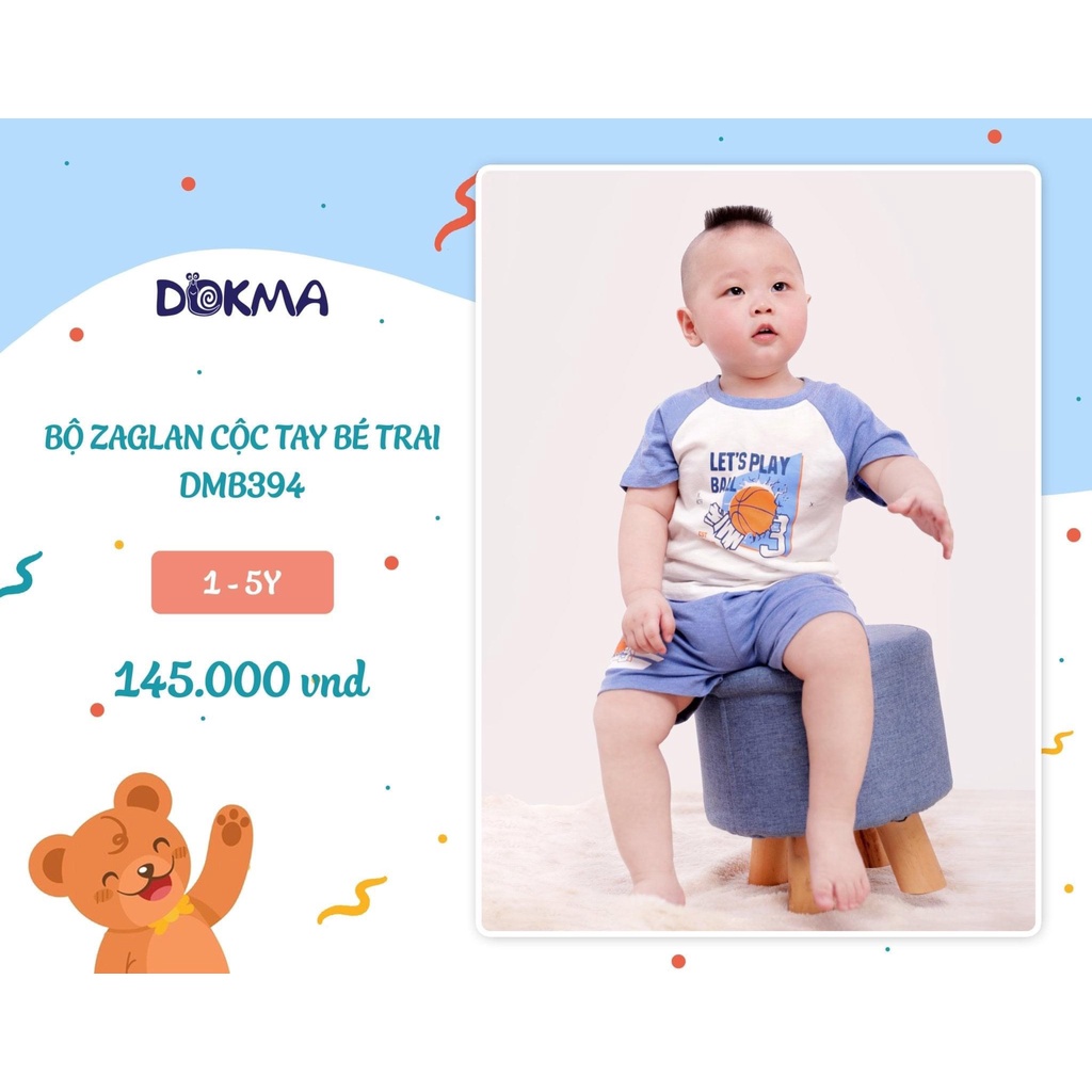 [Chính Hãng] Bộ áo raglan cộc tay quần đùi cotton họa tiết trẻ em DMB394 Dokma