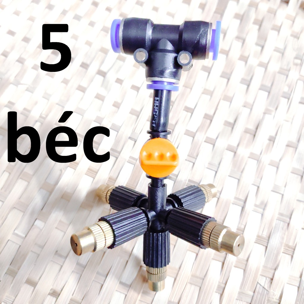 5 Béc tưới cây, phun sương 5 tia đồng, có van khóa đầu béc, kết nối ống 8mm