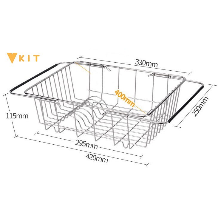 Giỏ rút inox đặt chậu rửa (có thể co giãn kích thước) Vkit G01