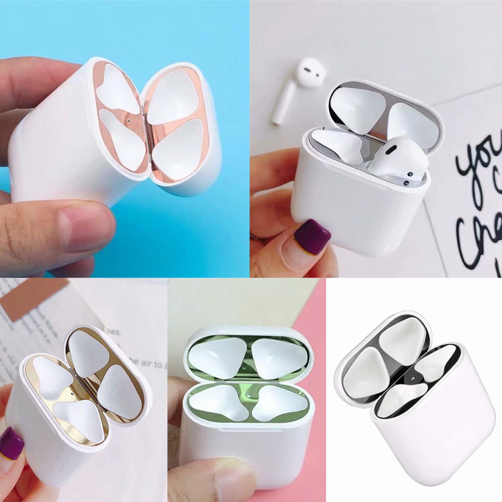 Miếng dán Mạ Vàng kim loại 18K bảo vệ tai nghe Airpods 1/2/ Pro, chống bụi bẩn xước lắp gập