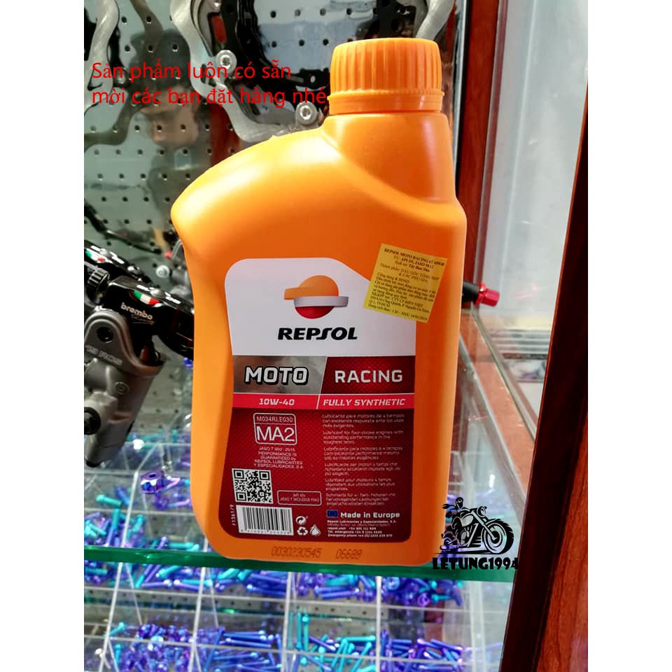 Nhớt Repsol Racing 10w40 tổng hợp hoàn toàn chính hãng Nhập Khẩu Tây Ban Nha 1 Lít