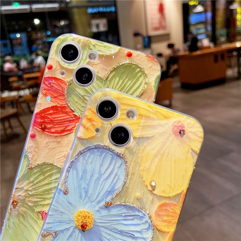Ốp điện thoại PC acrylic chống sốc hình hoa thích hợp cho iPhone 13 Pro Max 12 11 Pro Max X XS Max XR 7 8 Plus