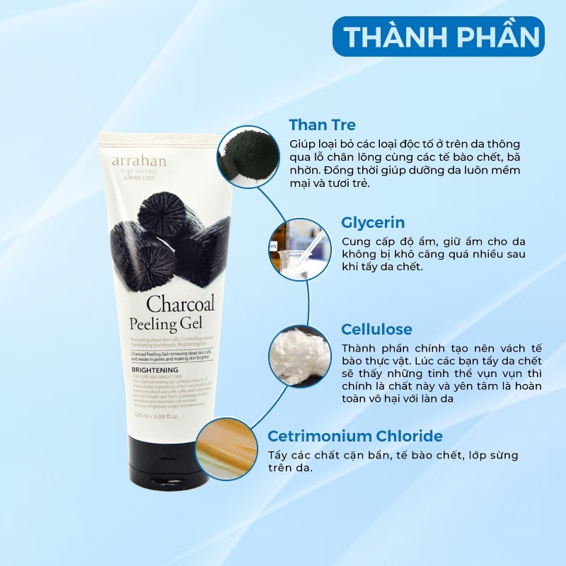 Tẩy Da Chết - Tẩy Tế Bào Da Chết Chiết Xuất Từ Than Hoạt Tính Arrahan Hàn Quốc 180ml