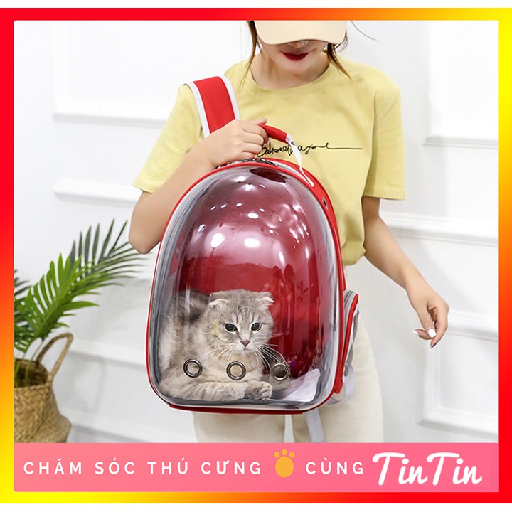 Balo Phi Hành Gia Trong Suốt Vận Chuyển Thú Cưng Chó Mèo - Màu đỏ