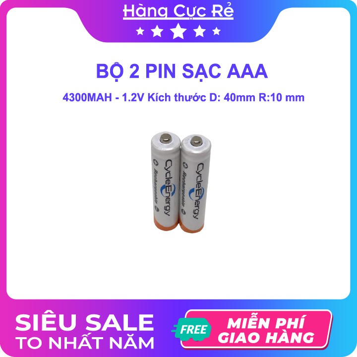 Bộ 2 Pin sạc AAA (3A) FREESHIP  Pin tốt Ni-MH 4300mAh 1.2V - Pin tiểu Cycle Energy Rechargeable - Shop Hàng Cực Rẻ
