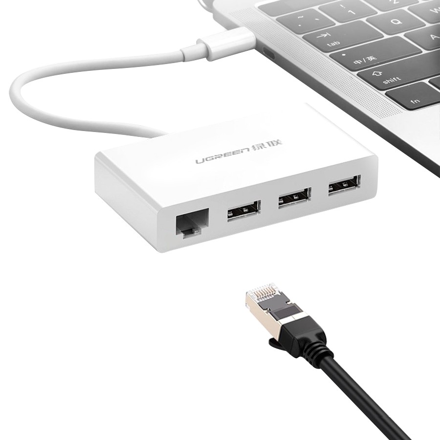 Bộ Chuyển Đổi Ugreen USB TypeC Sang RJ45 3 x USB 3.0 40382 (15cm) Hàng Chính Hãng