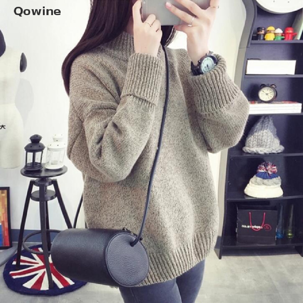 Áo len cổ lọ dáng rộng màu trơn phong cách Hàn Quốc thời trang cho nữ