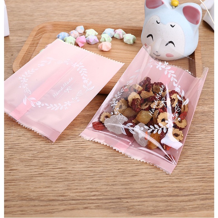 Túi đựng bánh, bao bì kẹo, túi đựng thực phẩm hàn nhiệt hoạ tiết Handmade Vòng Hoa, 100túi/sp - VUA BAO BÌ