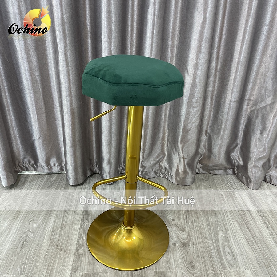 Ghế Bar, Ghế Trang Điểm Mẫu trơn 8 cạnh Chân Vàng K1 Sang Chảnh Điều Chỉnh Độ Cao 60/80 Và Xoay 360 Độ ( Có Sẵn)