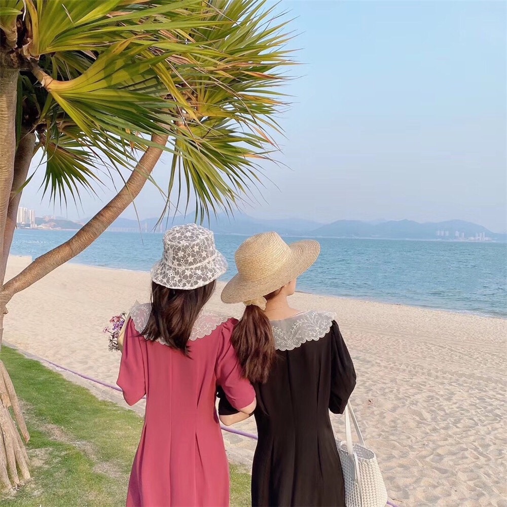 [Augustcloth] Mũ/ nón bucket denim mỏng thêu bông hoa phong cách Hàn Quốc