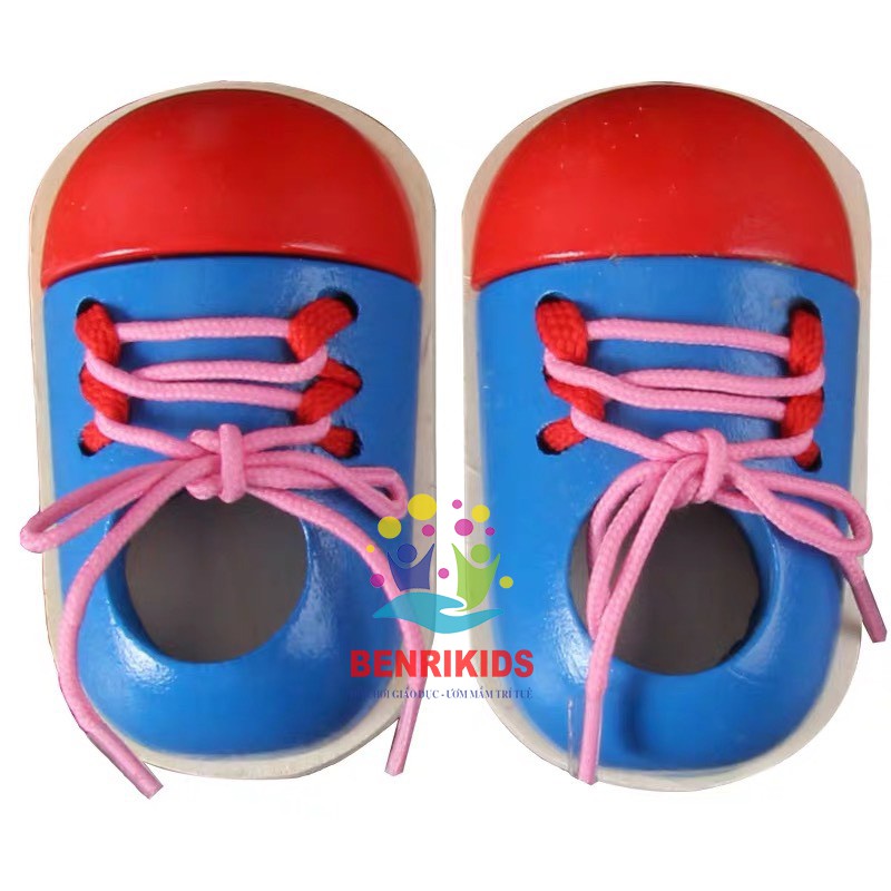 Đồ Chơi Tập Buộc Dây Giày Bằng Gỗ Cho Bé Phát Triển Kỹ Năng Sống