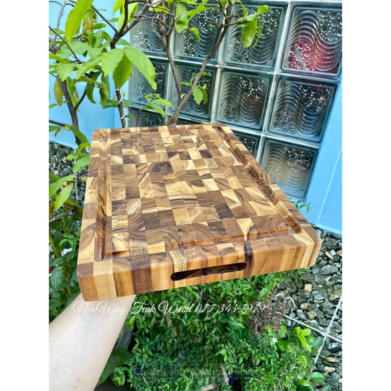 Thớt Gỗ Teak ghép đầu cây DC04 38x250x350mm #thotgoteak