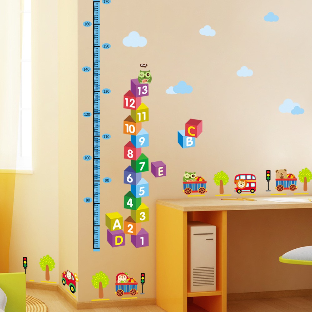 Tranh decal, decal dán tường trang trí phòng cho bé vừa giúp bé nhận biết sớm thước đo bảng chữ số TE69
