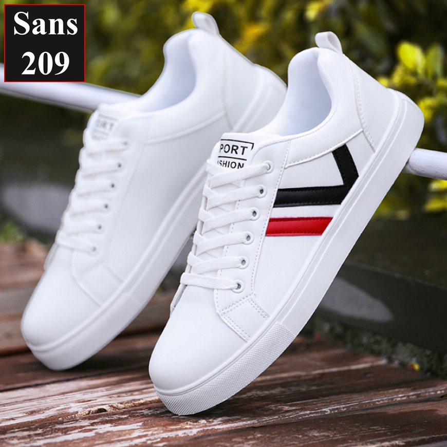 Giày thể thao nam sneaker Sans209 giầy sport trắng cổ thấp đế bệt sọc đen đỏ vàng bền đẹp thời trang hàn quốc trẻ trung