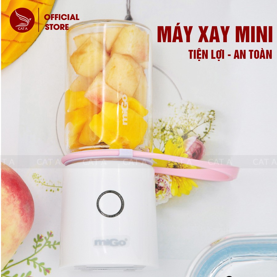 MÁY XAY SINH TỐ MINI CẦM TAY CAO CẤP MIGO - Kèm theo bình nước thủy tinh migo nhỏ gọn tiện lợi, an toàn