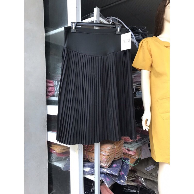 Chân váy bầu xếp li dài Aidenshop chân váy bầu đẹp có đáp bụng