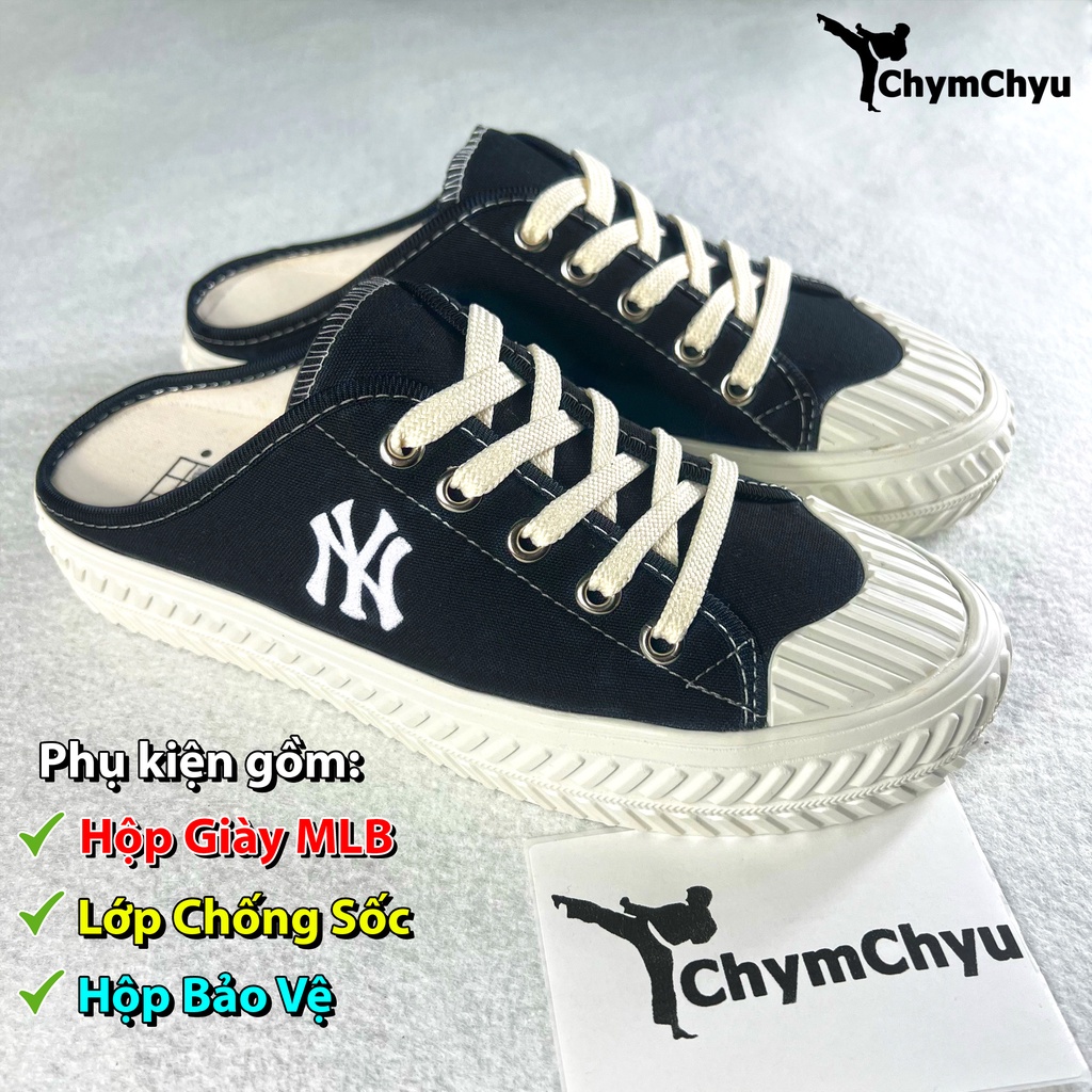 [Bản Cao Cấp] Giày Sục MLB NY Đạp Gót Nữ màu trắng Đẹp (có Hộp Giày + Hộp Bảo Vệ)